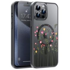 Goodon Capa para iPhone 14 Pro Max com protetor de tela de privacidade, compatível com carregamento sem fio, capa fosca translúcida - linda capa de telefone com design floral para mulheres e meninas -