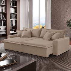 Sofá Cama Áustria 3 Lugares Retrátil Reclinável 210cm Veludo Bege