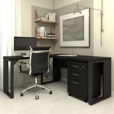 Mesa de Escritório em L Linha Industrial Com Gaveteiro F5 - F5 Office 