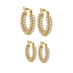Kit 2 Pares de Brinco de Argola Em Ouro 18k Com Zircônias - AGAPRIME J