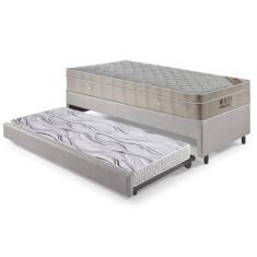 Bicama Box Solteiro material sintético Linho Cinza 88x188x28 cm com Co