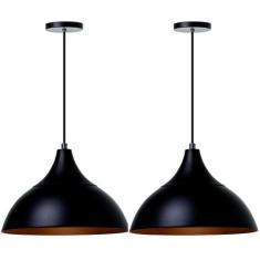 Lustre Pendente Panamá Preto Com Cobre - Kit 2 Unidades - Ideallume