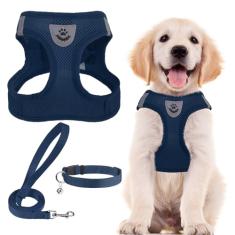 PUPTECK Conjunto de coleira e coleira ajustável para cães, sem puxão, para cães pequenos, médios e gatos, caminhada ao ar livre, corrida, colete refletivo acolchoado de malha macia