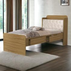 Cama Tamires Freijó com Capitonê Bege Cambel