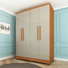 Guarda-Roupa Solteiro Amsterdam 4 Portas 2 Gavetas Cinamomo/Off White 