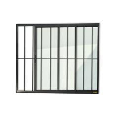 Janela Confort 2 Folhas Com Grade Vidro Liso 100cm X 100cm Brimak Preto
