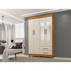 Roupeiro Copacabana New 4 Portas 2 Gavetas E Espelho Benetil Cor:cinamomo/off