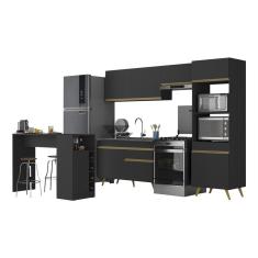 Armário De Cozinha Com Bancada-mesa Gourmet Veneza Multimóveis Mp2174 Preto-dourado Preto-dourado