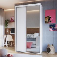 Guarda Roupa Solteiro Com Espelho 2 Portas De Correr Rc2205 Branco