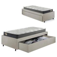 Base Box Cama Solteirão Sapateira material sintético Linho Areia e Col