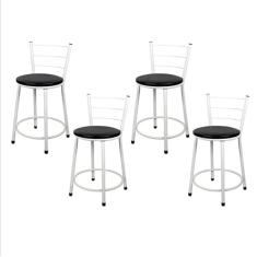 Jogo 4 Banqueta Baixa Para Cozinha Branca Assento Preto