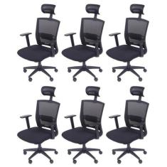 Kit 6 Cadeiras Escritorio Presidente Ergonômica NR17 Tela Mesh 3317 - 