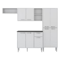 Cozinha Compacta Xangai 9 Portas 1 Gaveta MDP e MDF 231cm Branco com Tampo e Pés Reguláveis
