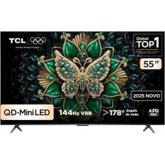 Smart TV TCL 55 AI, 4K UHD, QLED Mini LED, Android TV - 55C6K, Preto, 