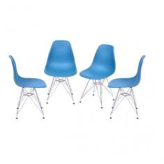 Conjunto 4 Cadeiras Eames DKR Base Cromada OR Design Azul Petróleo