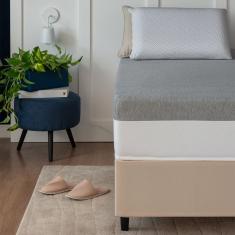 Cama Box Queen com Guarda Objetos Bege com Colchão Guldi Dream Mola Ensacada (30x158x198) Cinza e Branco