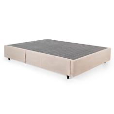 Cama Box Solteiro com Guarda Objetos Bege com Colchão Guldi Dream Mola Ensacada (30x88x188) e 1 Travesseiro Guldi Dream Branco e Azul