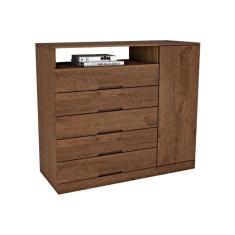 Cômoda De Quarto Portugal C/ 1 Porta 1 Nicho E 5 Gavetas Braúna - Europa