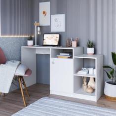 Escrivaninha Bancada Multiuso Uma Porta e Três Nichos 135cm Branco