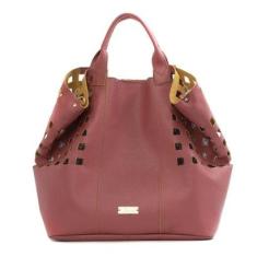 BOLSA FEMININA EM COURO ALÇA DE MÃO CARAMELO COM ROXO "MARILIZA RAMOS"-Feminino