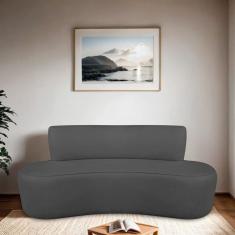 Sofá Curvo Orgânico 120cm 2 Lugares Linho Antonela Cinza Escuro