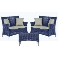 2 Sofás Área e Mesa Igapó Alumínio Pintura Fendi Corda Náutica Estofad