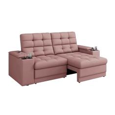 Sofá Confort Premium 2,05m Assento Retrátil/Reclinável porta copos e USB Suede Nude - XFlex Sofas
