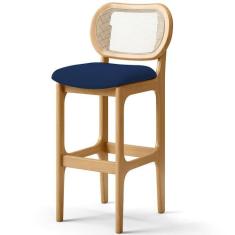 Banqueta Alta Para Cozinha Bancada Sala Tela Betta Fixa L02 Suede Azul