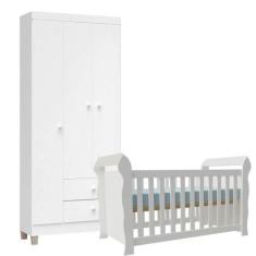 Berço Americano Lara e Guarda Roupa Ternura Baby 3 Portas Branco Brilh