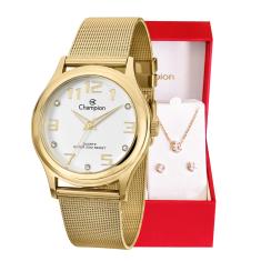 Relógio Feminino Champion Analógico Dourado  Kit Semi Joia CN29007W Garantia de Um Ano