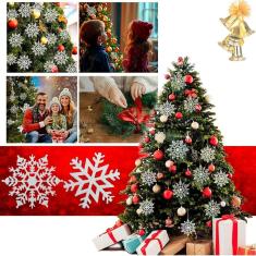 Kit 3 Enfeites Pendente De Natal Floco De Neve Glitter 10Cm