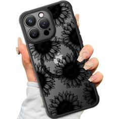 SEXYMOM Capa magnética para iPhone 15 Pro - compatível com carregamento sem fio, capa militar testada contra quedas, lindo design floral para mulheres e meninas, capa de telefone fosca translúcida de