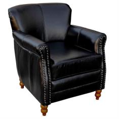 Poltrona Decorativa Sala de Estar Brunei Pés Madeira Couro Preto - Gra