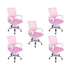 Kit 5 Cadeiras De Escritório Begonia Tela Mesh Ergonômica Rosa