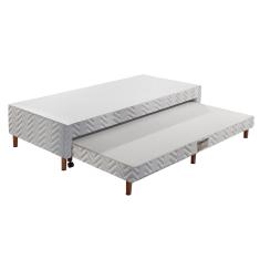 Cama Box Base c/ Auxiliar Solteiro Universal Tecido Bordado White (88x188x30) - Paropas