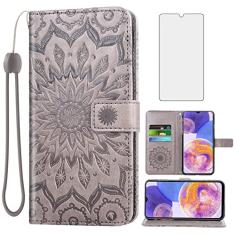 Capa de telefone para Samsung Galaxy A23 5G Capa carteira com protetor de tela de vidro temperado e couro de girassol capa flip fina suporte para cartão acessórios de celular Gaxaly A 23 23A (2022)