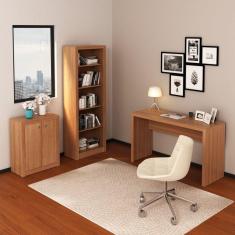 Conjunto Home Office 3 Peças 1 Escrivaninha com Estante e 1 Balcão Tecno Mobili Amendoa
