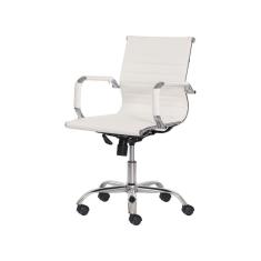 Cadeira Escritório Branca Base Giratória Cromada Ajustável