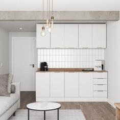 Cozinha Modulada 4 Peças com Tampo 2 Aéreos 5 Portas e 2 Balcões Ipanema CabeCasa MadeiraMadeira Branco