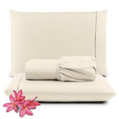 Jogo De Lençol Primor Casal 3 Peças Percal 400 Fios Ponto Palito - Palha