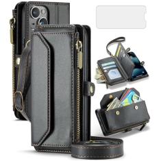 Asuwish Capa de celular para iPhone 13 Mini 5,4 polegadas com zíper carteira com protetor de tela e suporte de cartão com bloqueio RFID para celular iPhone13mini i-Phone 13minicase i iPhone13 13mini