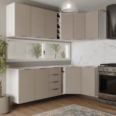 Cozinha Modulada 8 Peças sem Tampo sem Rodapé 4 Aéreos e 4 Balcões Ipanema Cabecasa Madeiramadeira Cinza Trama