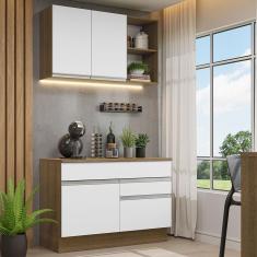Cozinha Compacta Glamy 5 Portas 2 Gavetas MDF 120cm Rustic e Branco com Tampo Texturizado