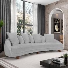 Sofá Living 3 Lugares 265cm Pés Madeira Morales com Almofadas Bouclê Cinza G52 - Gran Belo