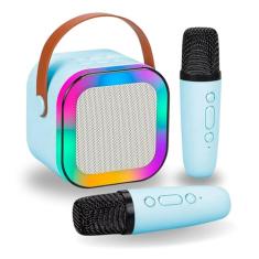 Karaoke Infantil Portátil com 2 Microfones Recarregável e Modos de Voz Divertidos - Diversão Musical para Crianças! (Azul)