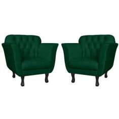 Combo 02 Poltronas Decorativas Helena Pés Luís XV Suede Verde - DS Est