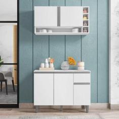 Balcão De Cozinha E Armário Aéreo Vanessa Branco Brilho - Ajl - AJL MÓ