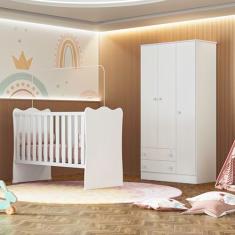 Quarto de Bebê Doce Sonho com Roupeiro 2617 e Berço Simples 1 Qmovi Branco
