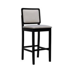 Banqueta Alta Bistrô Puffer Madeira Maciça Encosto e Assento Estofado 