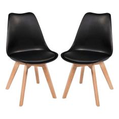 Kit 2 Cadeiras Charles Eames Estofada Base Madeira - Preta